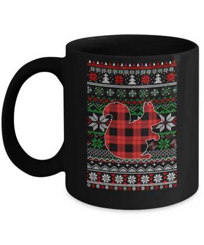 Squirrel Red Plaid Ugly Christmas Sweater Funny Gifts Mug-Coffee Mug-11oz Mug-Black