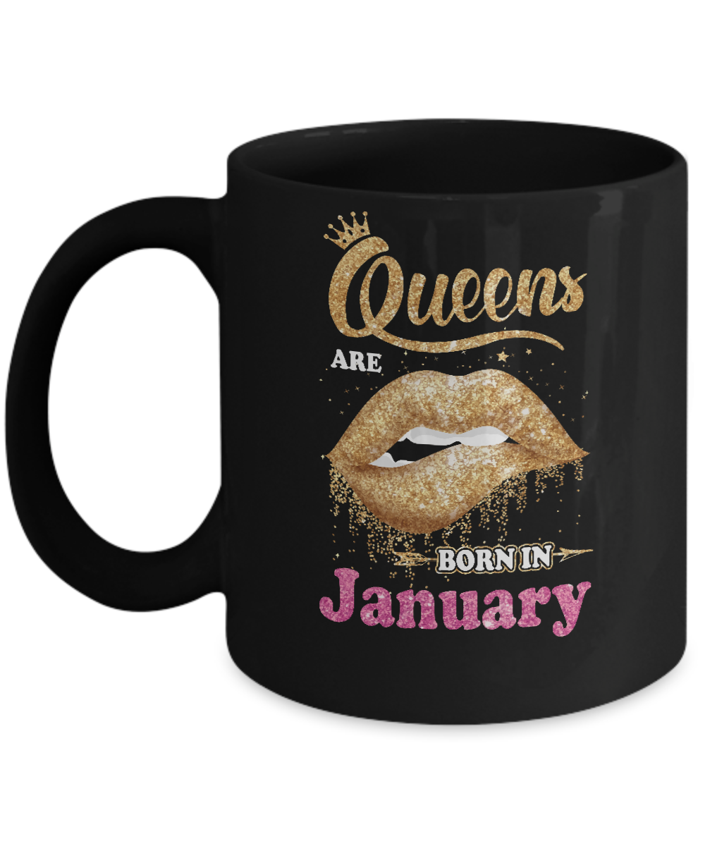 Lipstick Black Queens Are Born In January Birthday Gift Mug-Coffee Mug-11oz Mug-Black