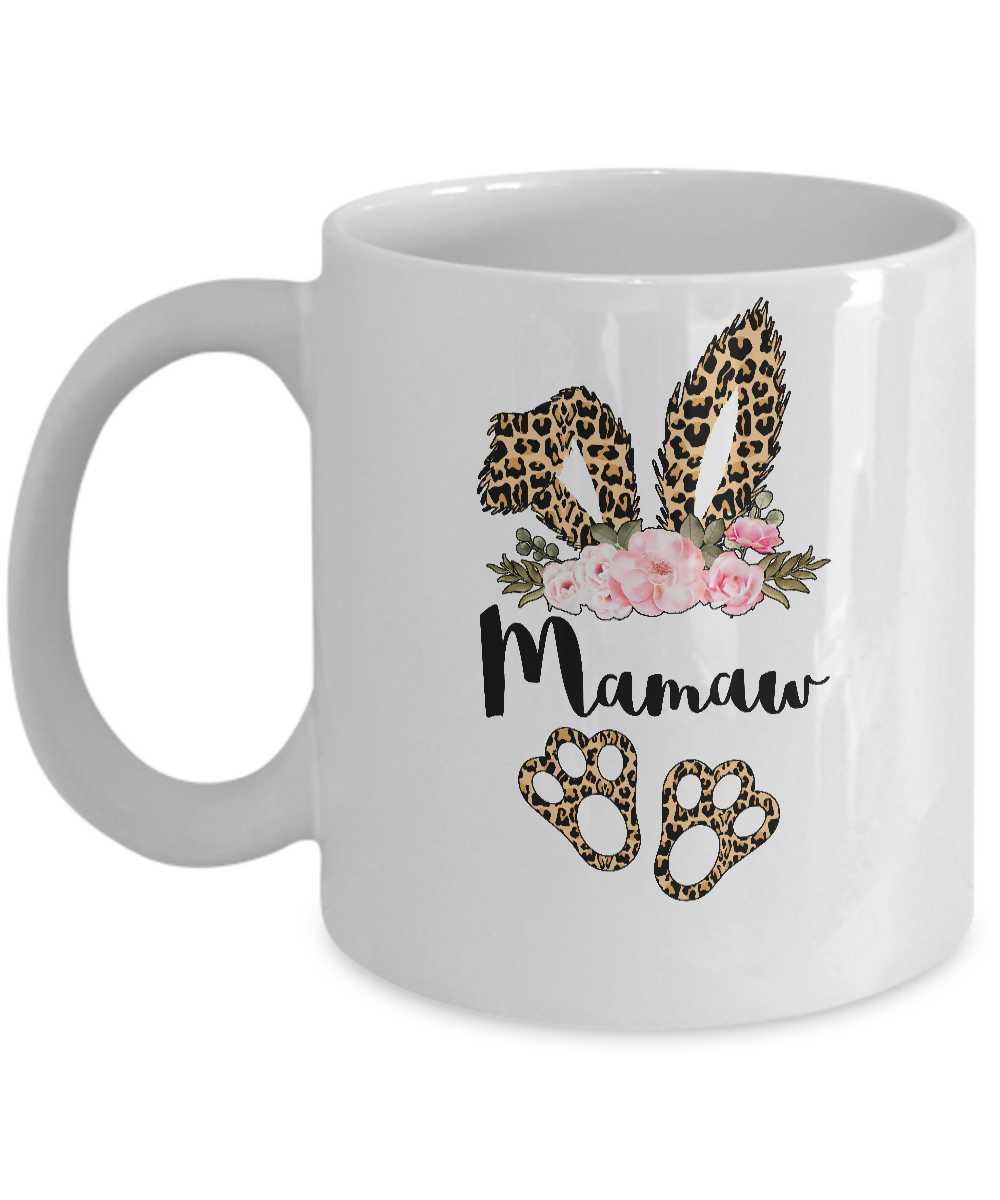 Flower Leopard Bunny Mamaw Easter Day Women Gifts Mug-Coffee Mug-11oz Mug-White