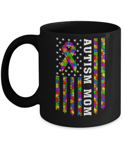 Proud Autism Mom Us Flag Autistic Mommy Mothers Day Mug-Coffee Mug-11oz Mug-Black