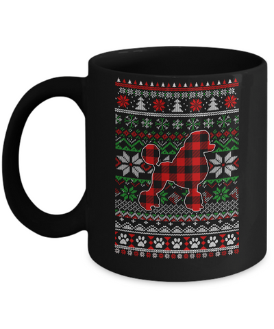 Poodle Red Plaid Ugly Christmas Sweater Gifts Mug-Coffee Mug-11oz Mug-Black