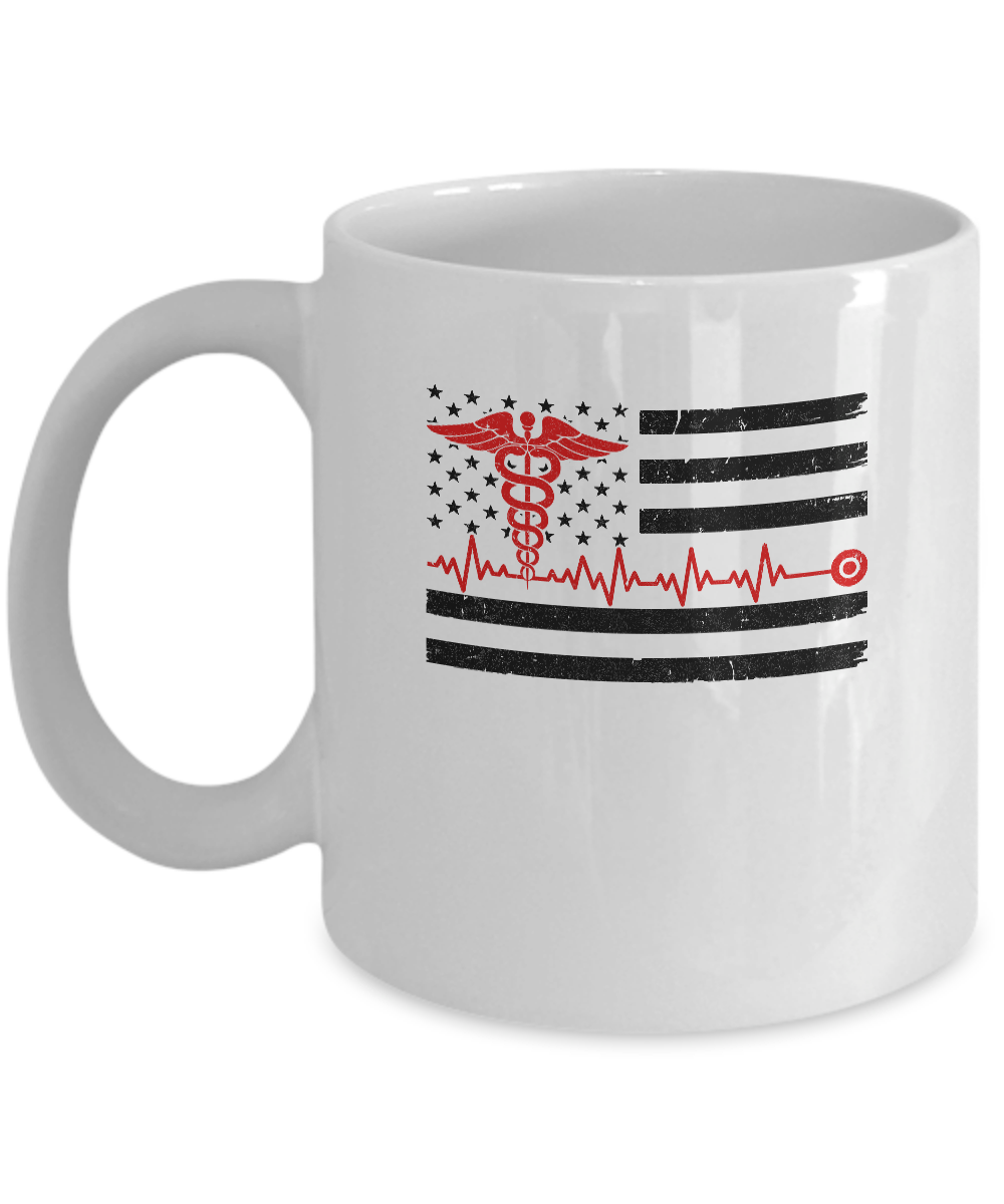 Patriot Apparel Nurse Thin Red Line Nursing Flag Mug-Coffee Mug-11oz Mug-White