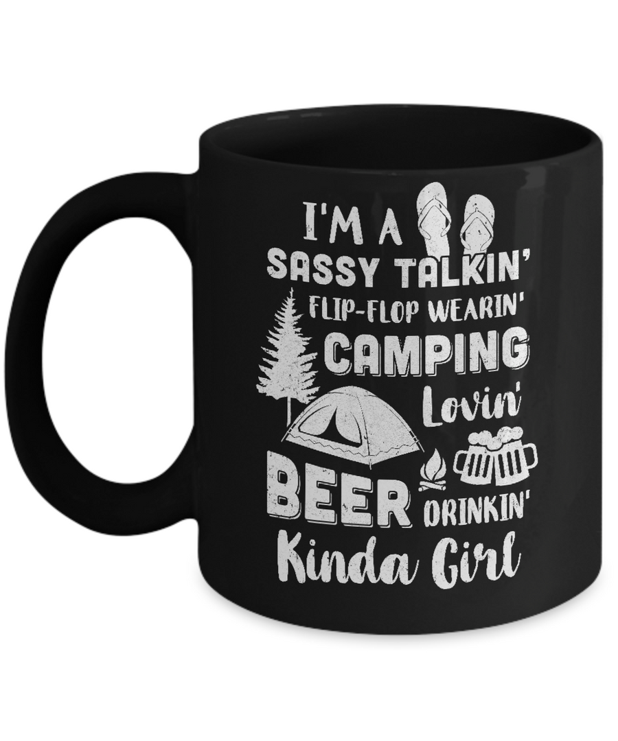 Sassy Talking Flip-Flop Camping Beer Kinda Girl Mug-Coffee Mug-11oz Mug-Black