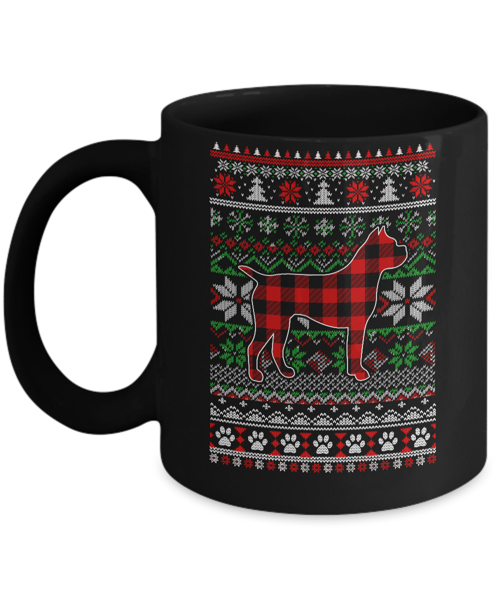 Boxer Red Plaid Ugly Christmas Sweater Gifts Mug-Coffee Mug-11oz Mug-Black