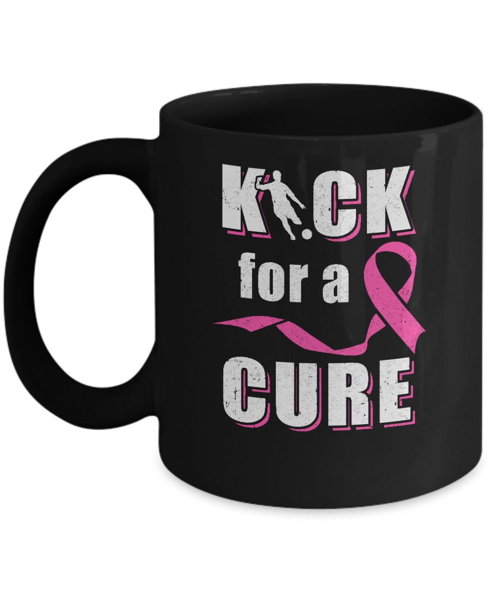 Kick For A Cure Soccer Pink Breast Cancer Awareness Mug-Coffee Mug-11oz Mug-Black