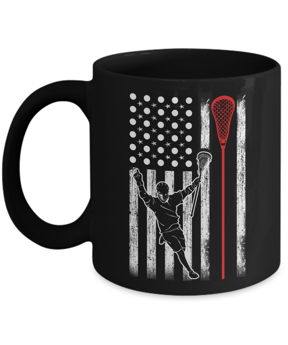 Lacrosse American Flag Mug-Coffee Mug-11oz Mug-Black