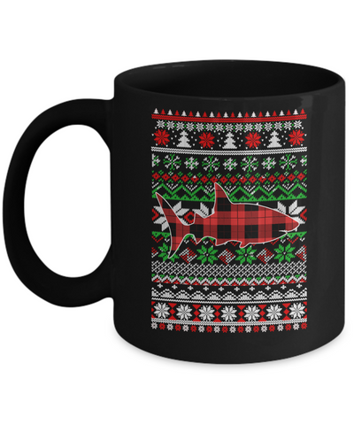 Shark Red Plaid Ugly Christmas Sweater Funny Gifts Mug-Coffee Mug-11oz Mug-Black