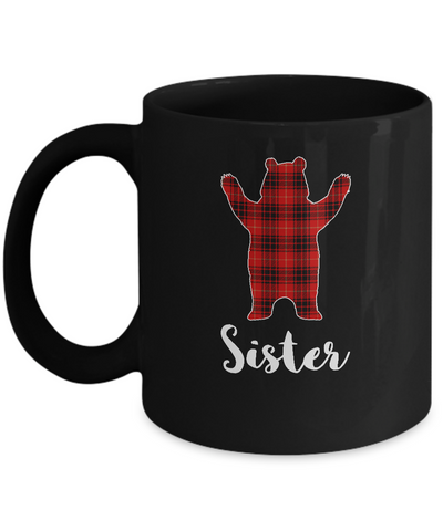 Red Sister Bear Buffalo Plaid Family Christmas Pajamas Mug-Coffee Mug-11oz Mug-Black