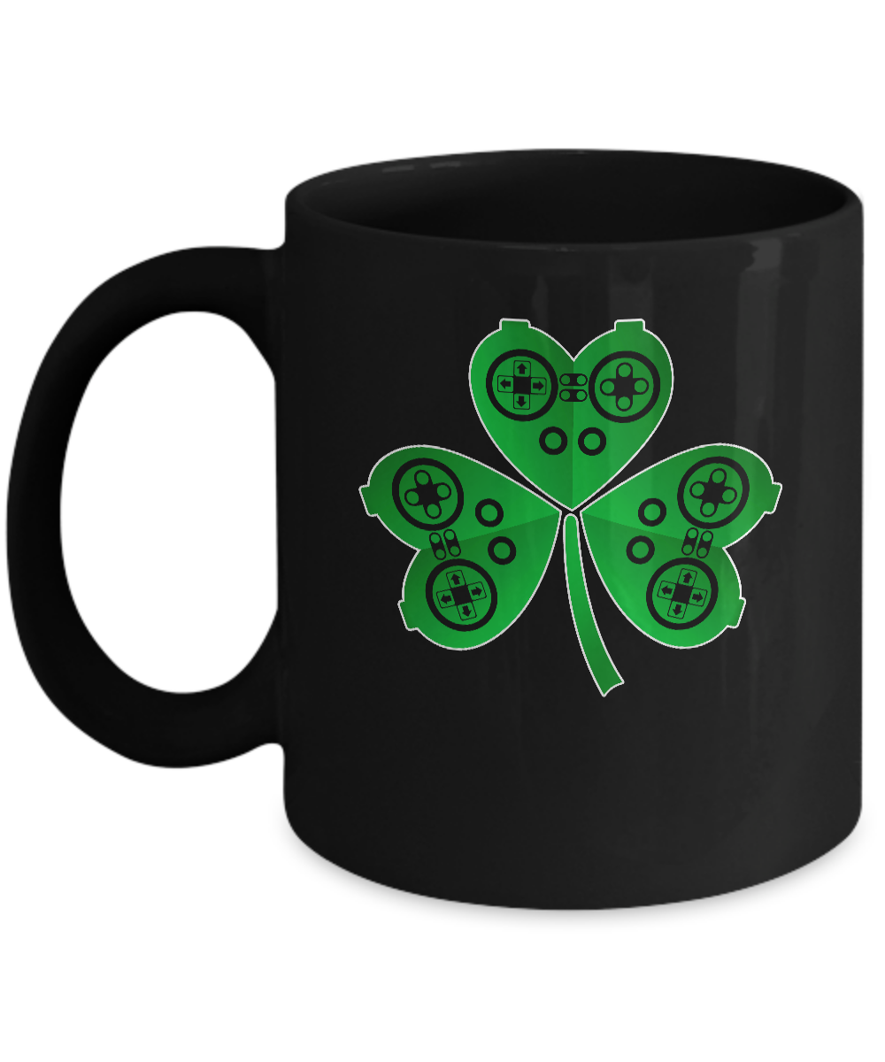 Video Game Controller St Patrick's Day Shamrock Gift Boys Mug-Coffee Mug-11oz Mug-Black