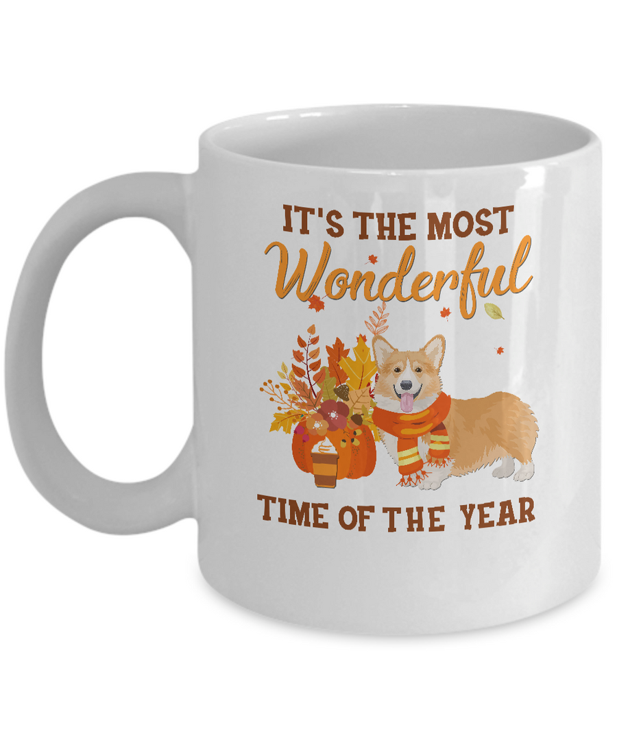 Corgi Autumn It's The Most Wonderful Time Of The Year Mug-Coffee Mug-11oz Mug-White
