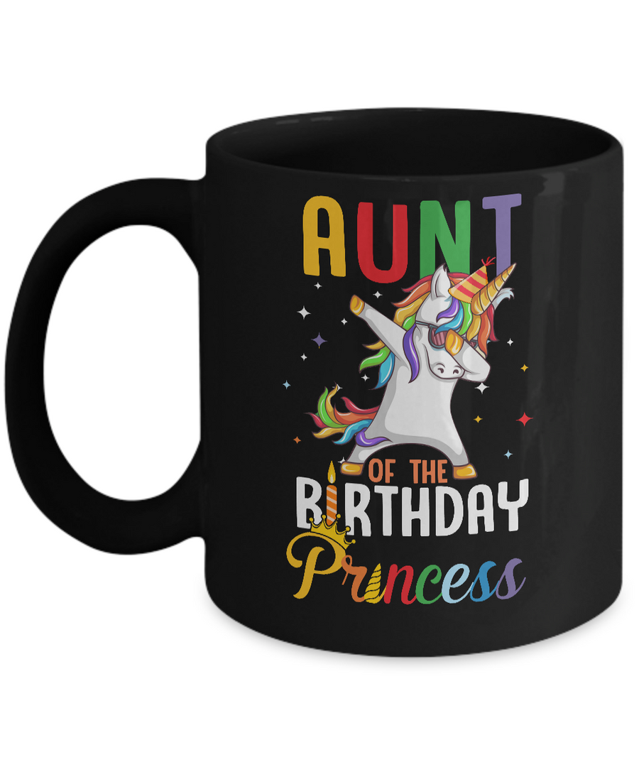 Aunt Of The Birthday Girl Dabbing Unicorn Party Mug-Coffee Mug-11oz Mug-Black
