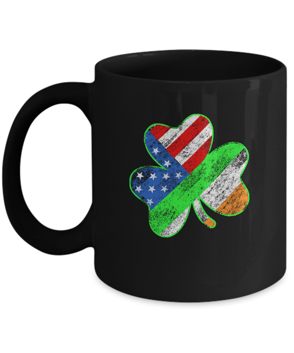 Vintage AMERICAN FLAG Ireland St Patricks Day Mug-Coffee Mug-11oz Mug-Black
