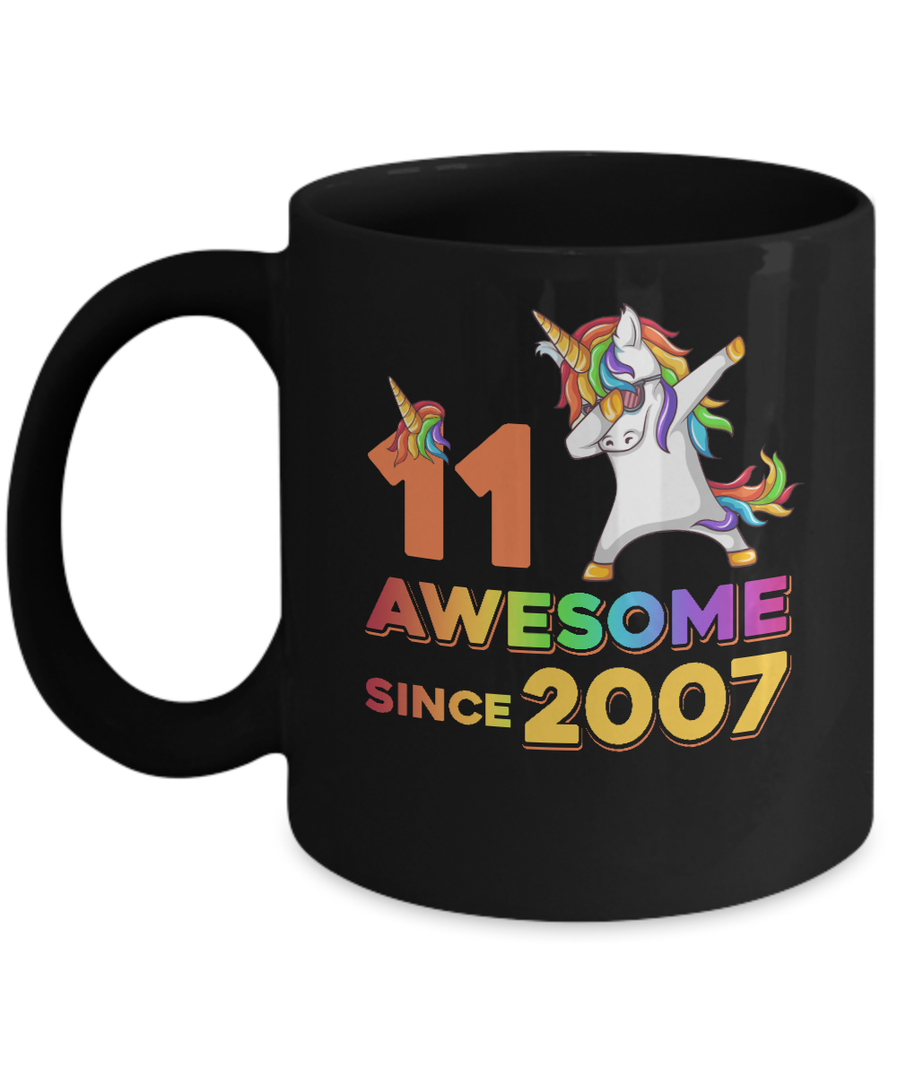 Unicorn Dabbing Awesome Since 2007 11Th Birthday Mug-Coffee Mug-11oz Mug-Black