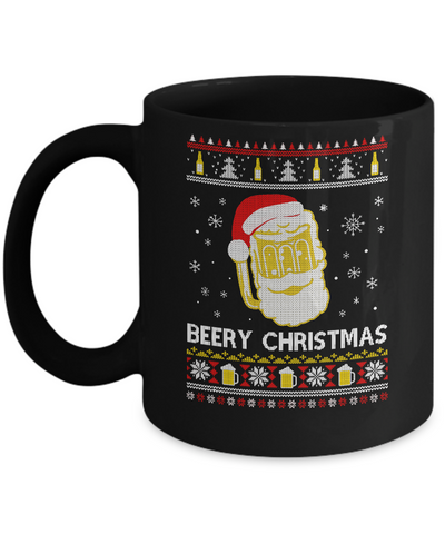 Beery Christmas Ugly Christmas Sweater Christmas Beer Mug-Coffee Mug-11oz Mug-Black