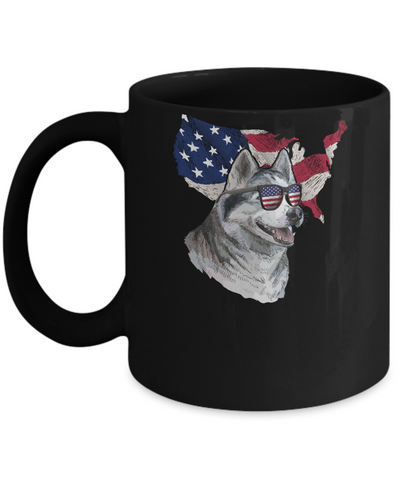Funny Patriot Husky Dog 4Th Of July American Flag Mug-Coffee Mug-11oz Mug-Black