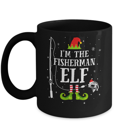 I'm The Fisherman Elf Matching Funny Fishing Christmas Xmas Mug-Coffee Mug-11oz Mug-Black