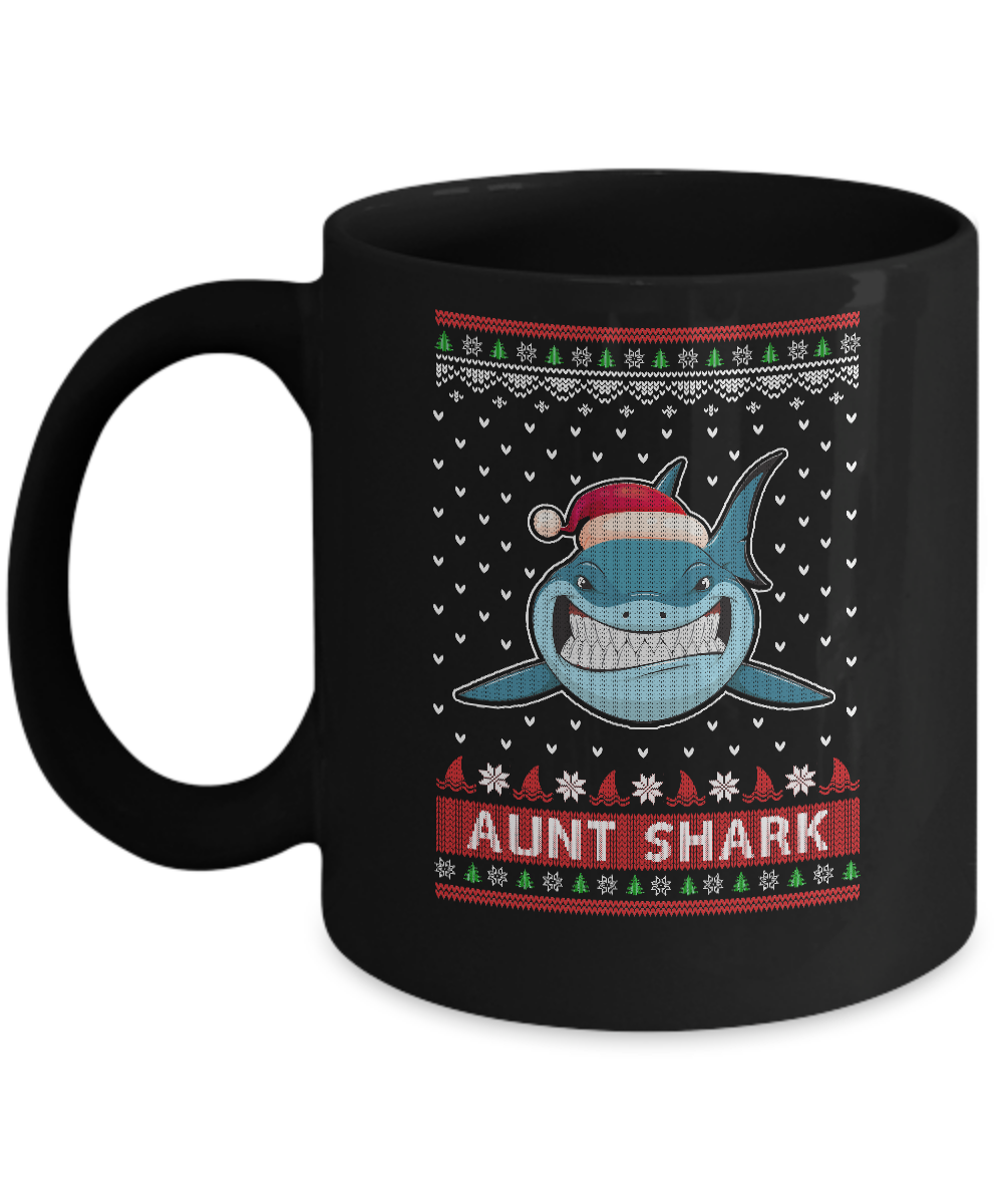 Santa Hat Aunt Shark Ugly Christmas Sweater Mug-Coffee Mug-11oz Mug-Black