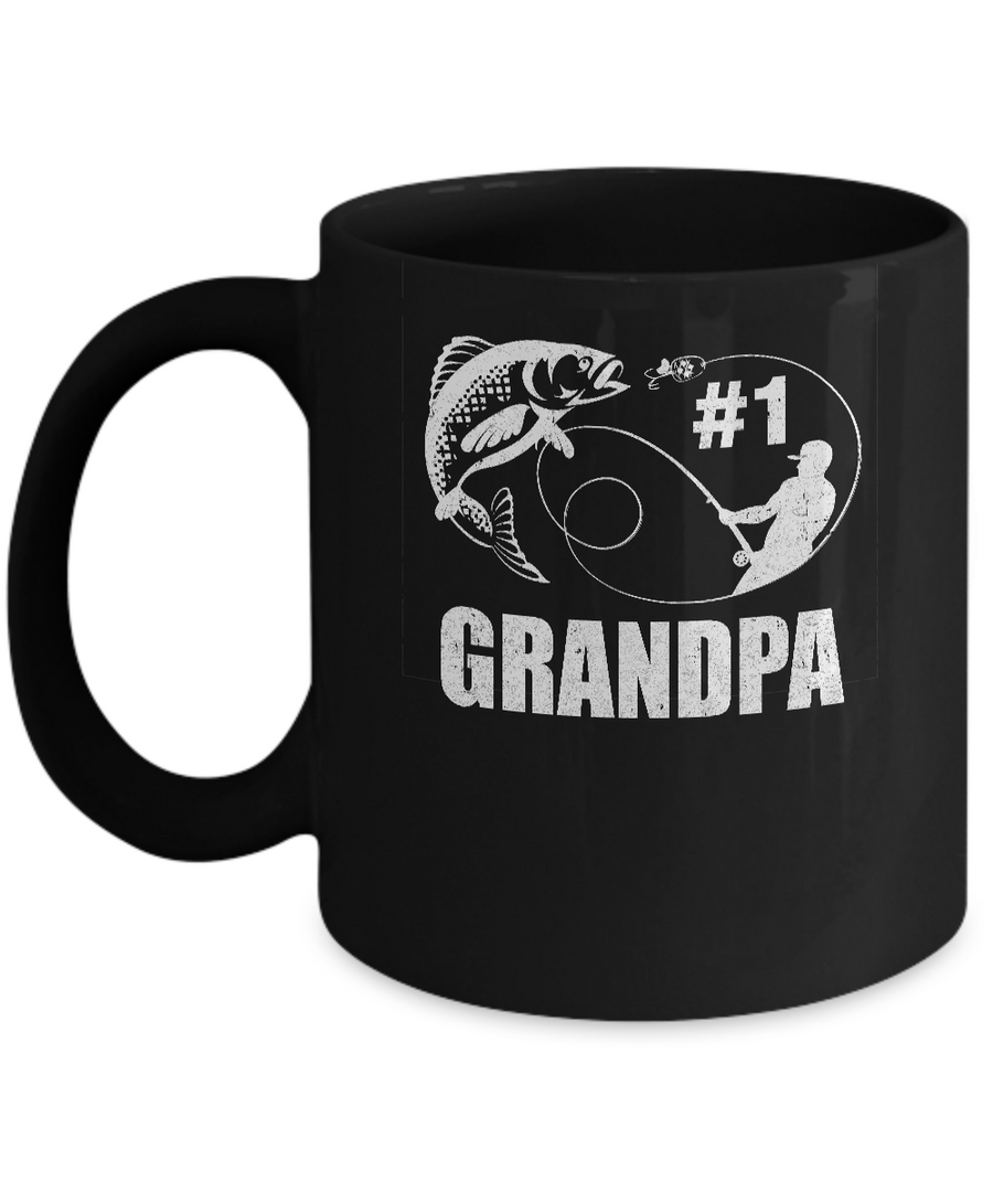 #1 Grandpa Fishing Fisherman Best Fathers Day Gift Mug-Coffee Mug-11oz Mug-Black