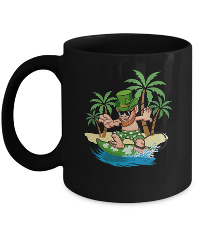 St Patricks Day Hawaiian Leprechaun Surfing Mug-Coffee Mug-11oz Mug-Black