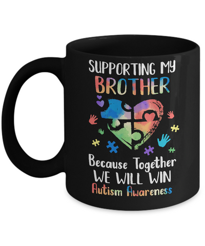Supporting My Brother Puzzle Autism Awareness Month Mug-Coffee Mug-11oz Mug-Black