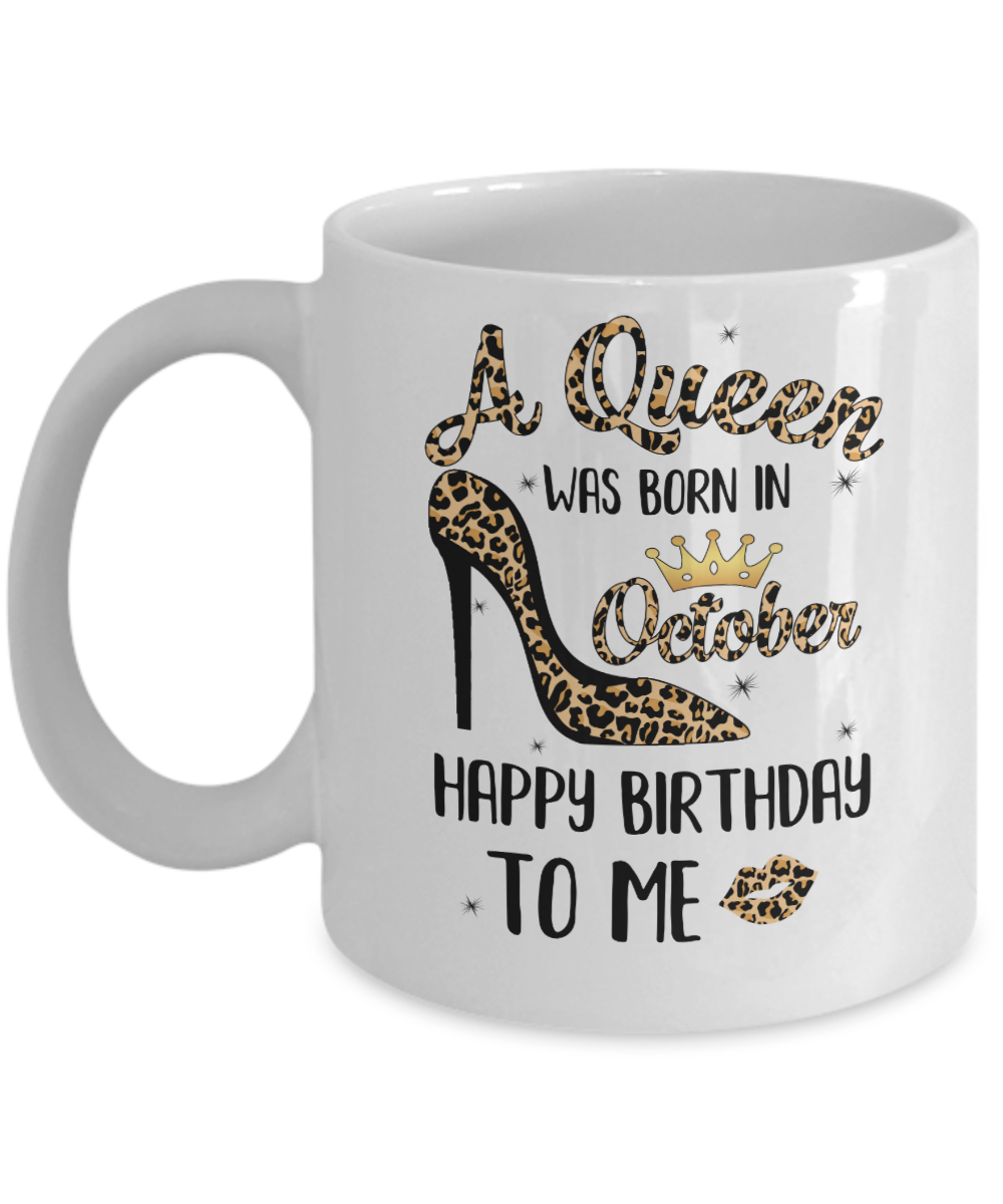 Born In October Girl Leopard High Heels Birthday Women Gift Mug