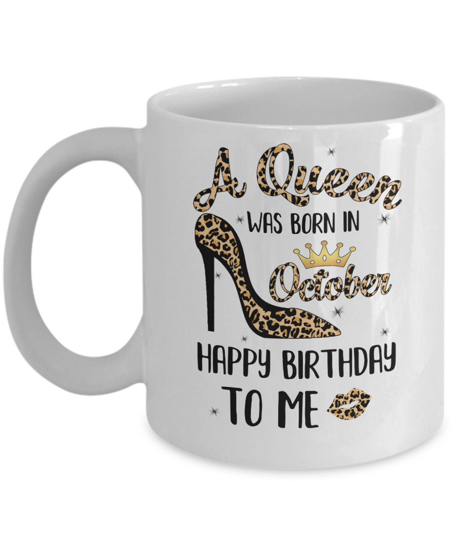 Born In October Girl Leopard High Heels Birthday Women Gift Mug-Coffee Mug-11oz Mug-White