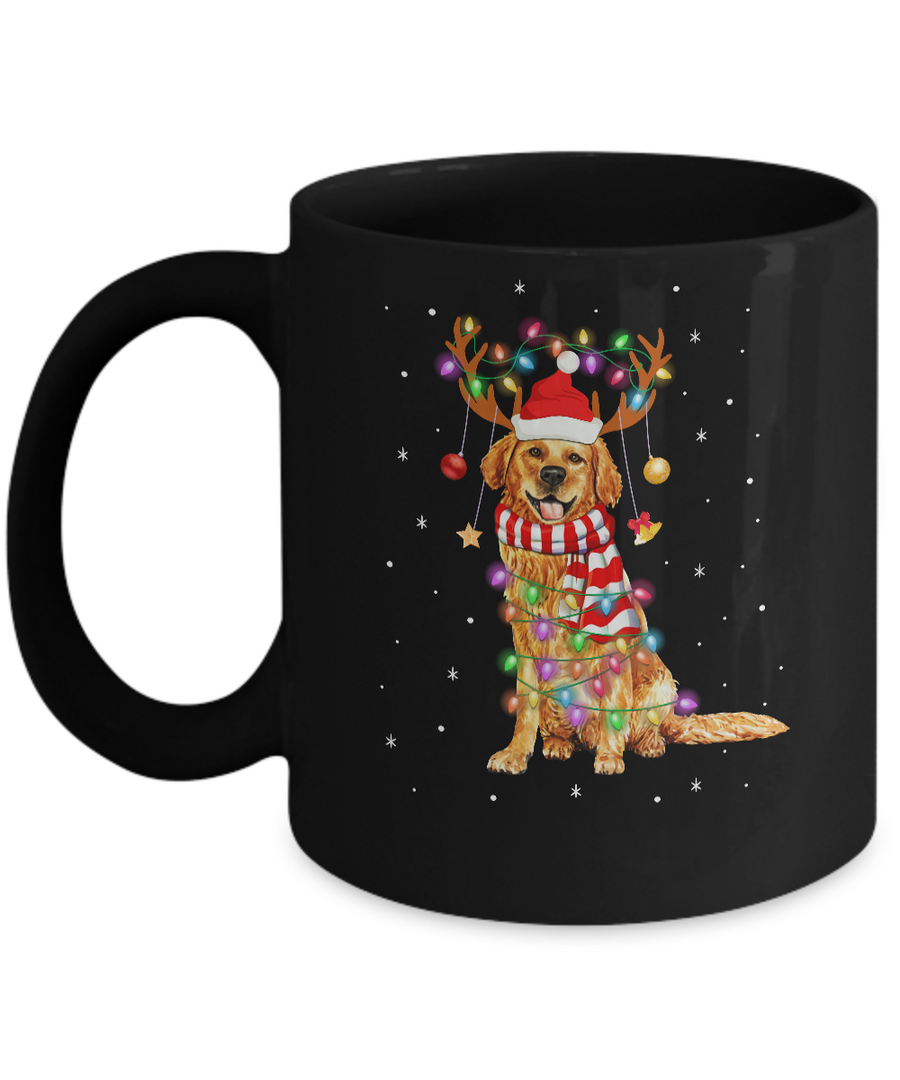 Cute Golden Retriever Christmas Lights Reindeer Pajamas Mug-Coffee Mug-11oz Mug-Black