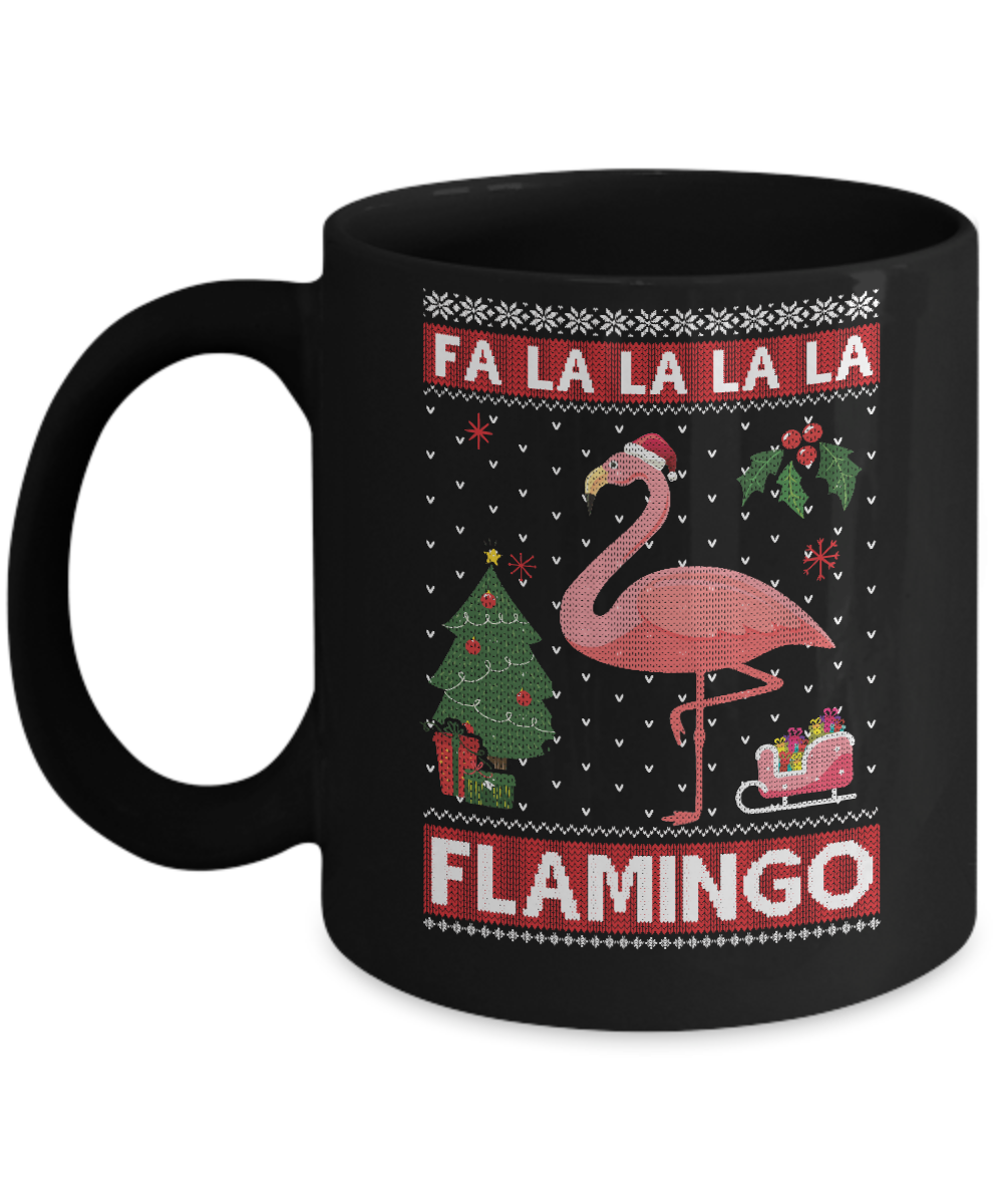 Cute Pink Flamingo Santa Hat Merry Christmas Sweater Mug-Coffee Mug-11oz Mug-Black