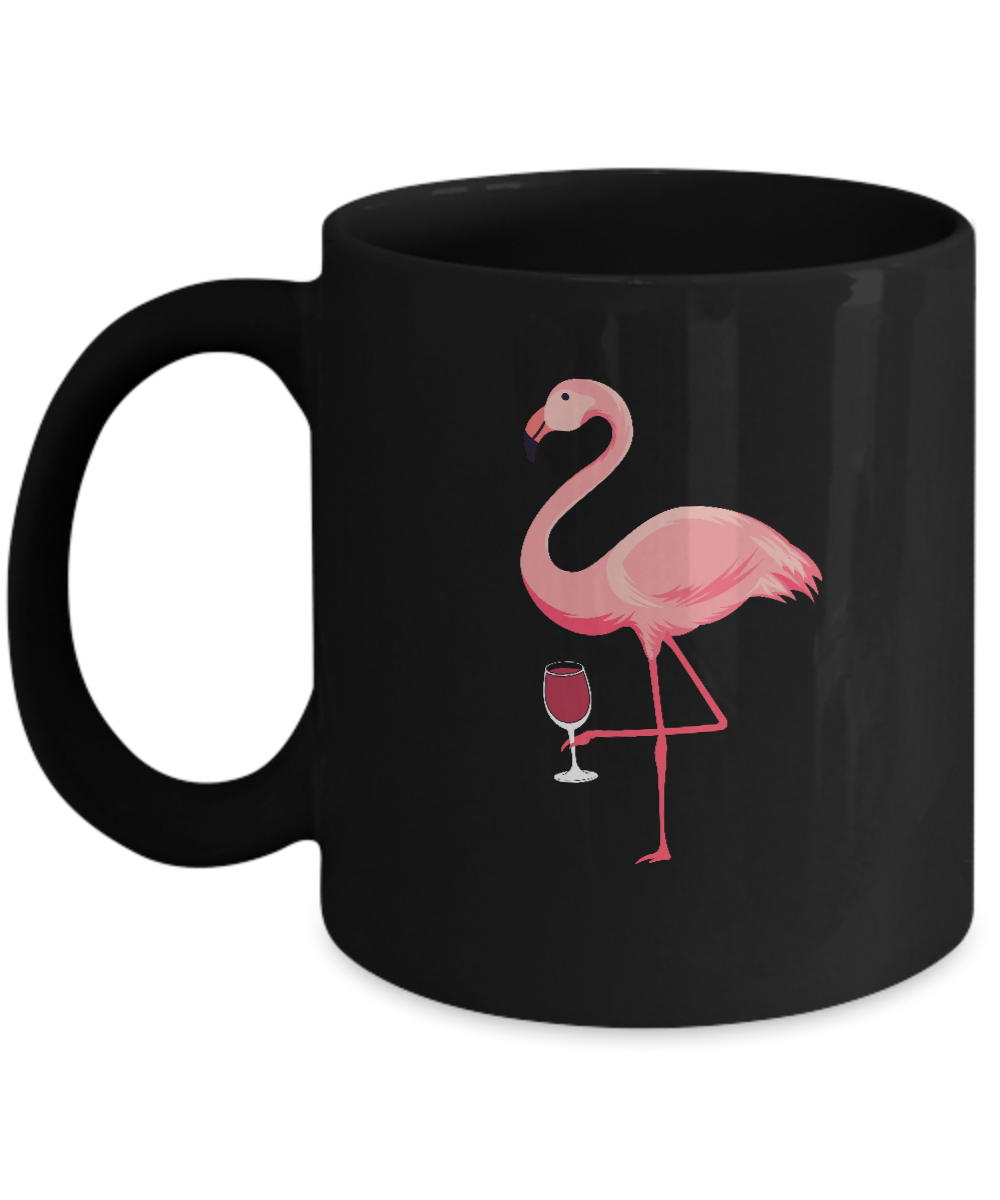 Wine Lover's Pink Flamingo Fun Party Wine Mug-Coffee Mug-11oz Mug-Black