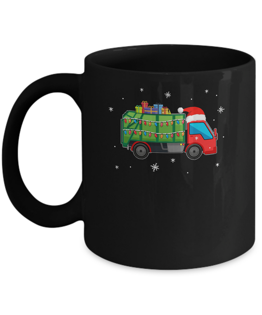 Garbage Truck Santa Hat Christmas Gifts Mug-Coffee Mug-11oz Mug-Black