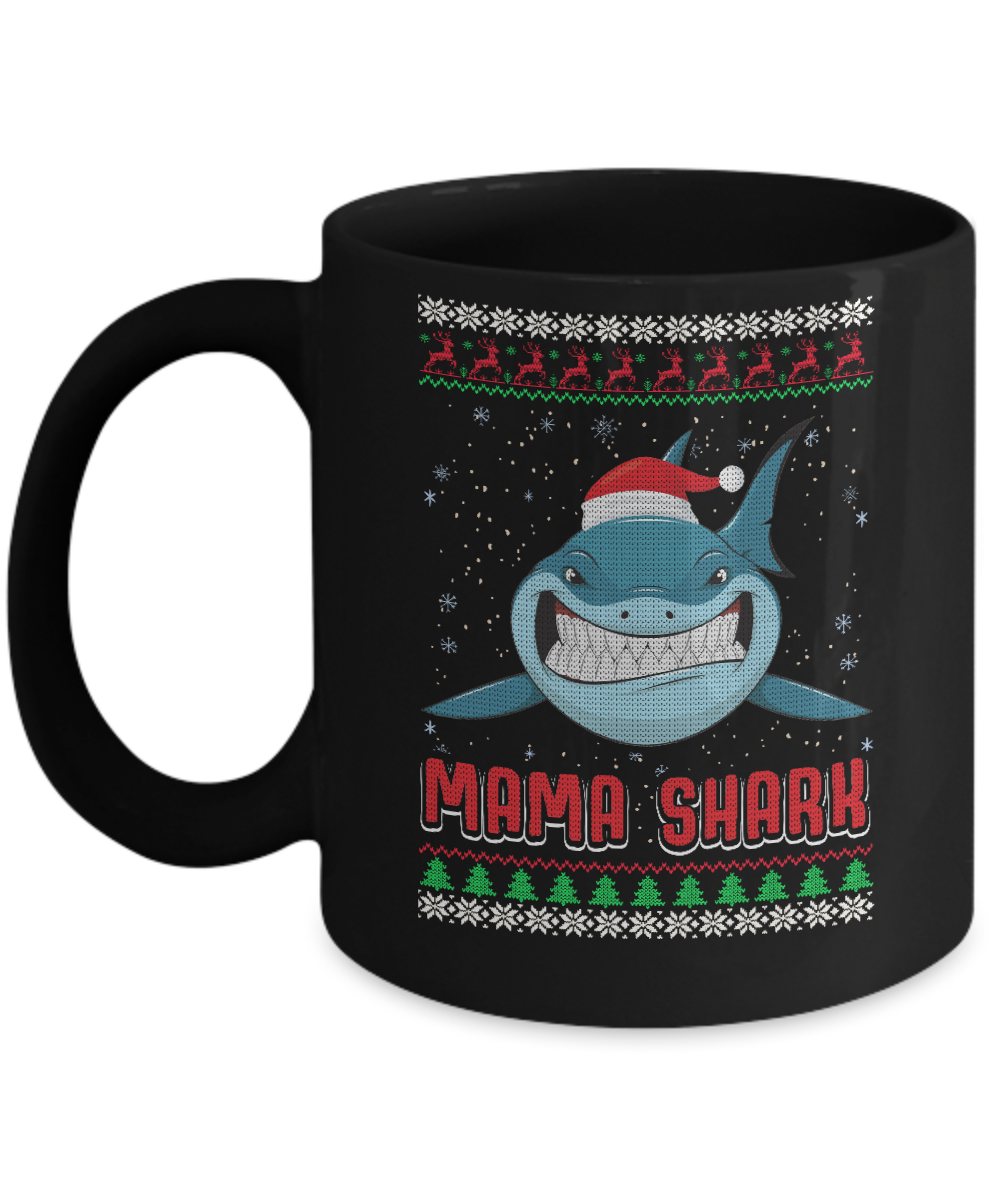 Mama Claus Shark Family Matching Christmas Ugly Sweater Mug-Coffee Mug-11oz Mug-Black