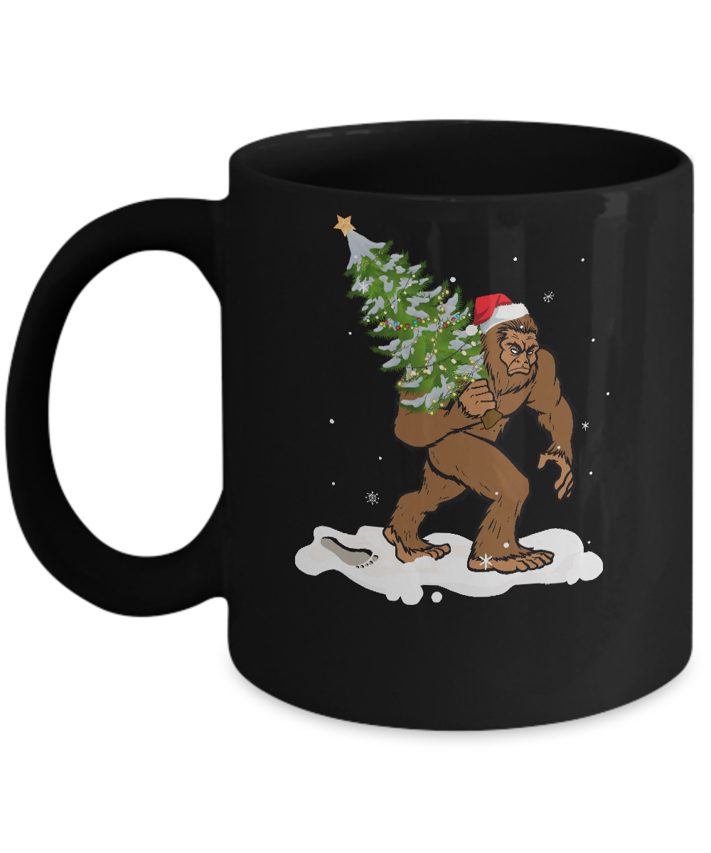 Bigfoot Christmas Tree Boys Men Sasquatch Santa Gift Mug-Coffee Mug-11oz Mug-Black