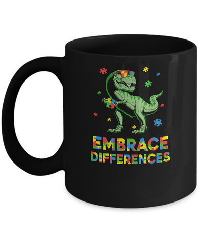 Dinosaur Puzzle Autism Awareness Embrace Differences Mug-Coffee Mug-11oz Mug-Black
