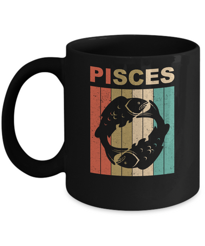 Vintage Pisces Zodiac February March Birthday Gift Mug-Coffee Mug-11oz Mug-Black
