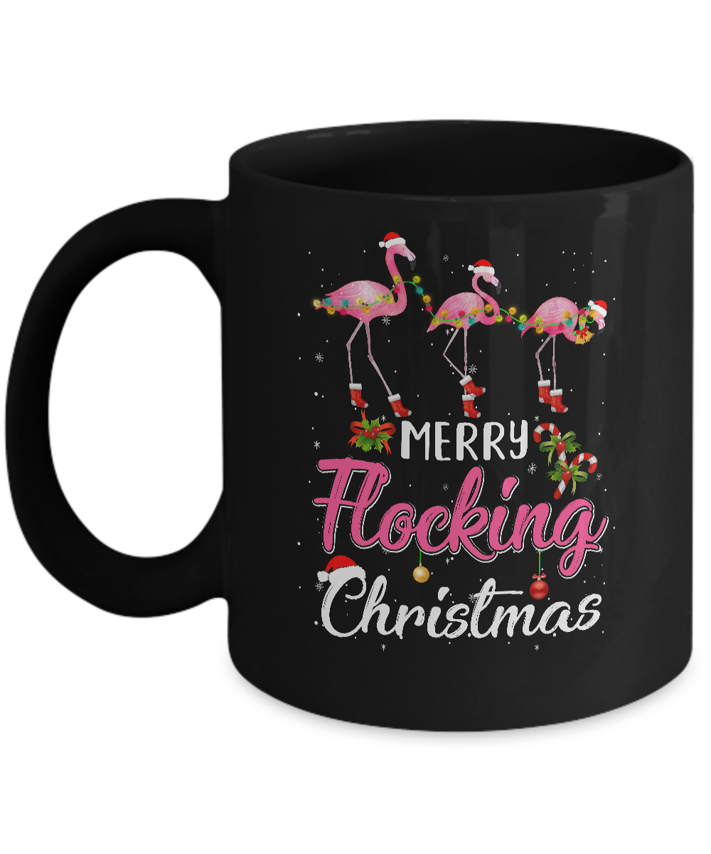 Merry Flocking Christmas Gift For Flamingo Lovers Mug-Coffee Mug-11oz Mug-Black