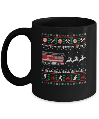 Merry Christmas Firefighter Fireman Ugly Sweater Gift Mug-Coffee Mug-11oz Mug-Black