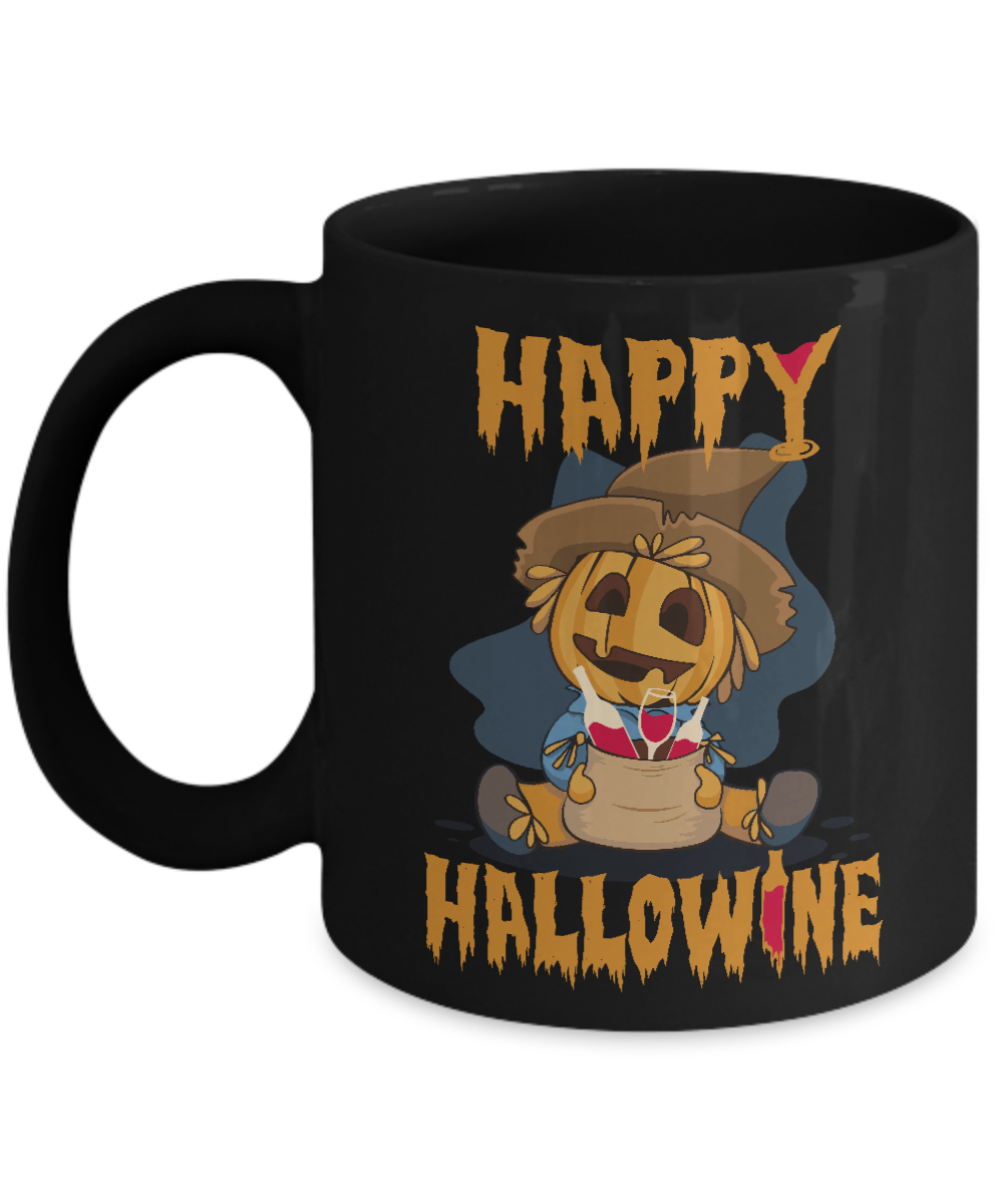 Halloween Happy Hallowine For Wine Straw Man Pumpkin Mug-Coffee Mug-11oz Mug-Black