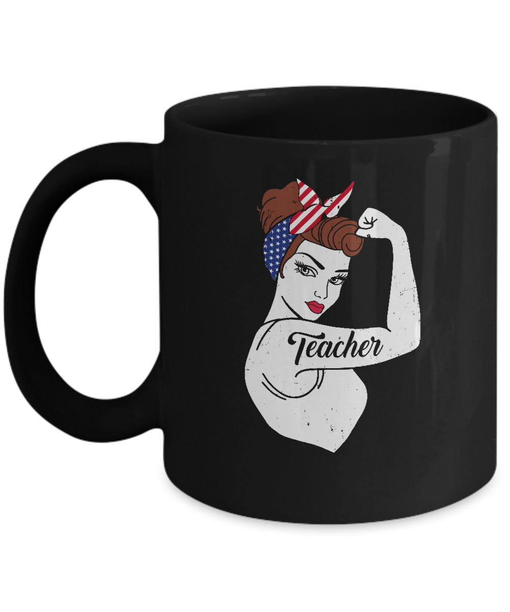 Teacher Vet Strong Woman American Flag Nursing 4Th Of July Mug-Coffee Mug-11oz Mug-Black