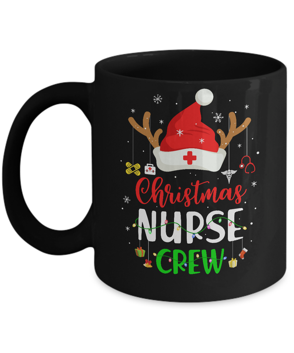 Christmas Nurse Crew Santa Hat Reindeer Merry Christmas Gift Mug-Coffee Mug-11oz Mug-Black