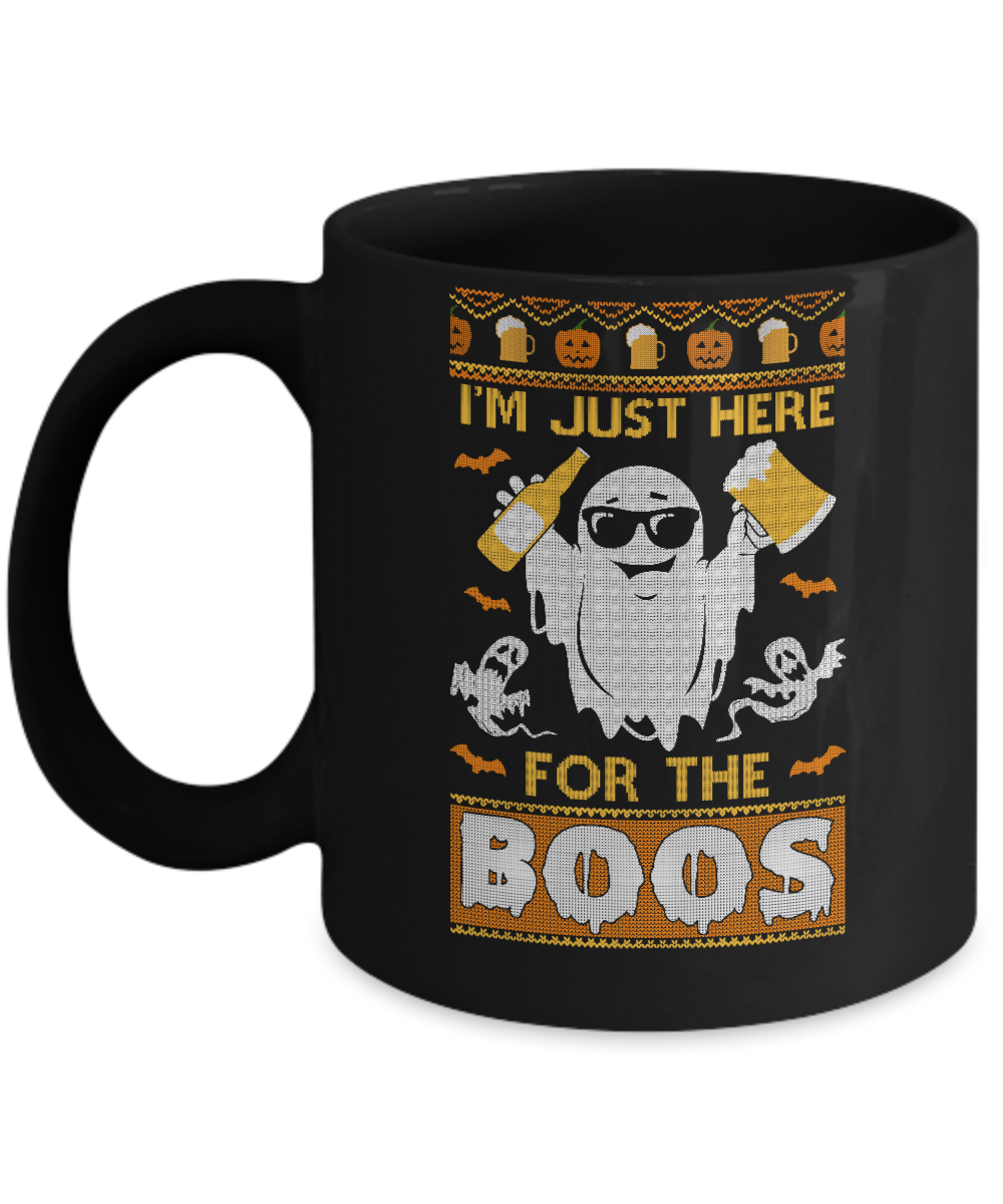 I'm Just Here For The Boos Halloween Ugly Sweater Mug-Coffee Mug-11oz Mug-Black