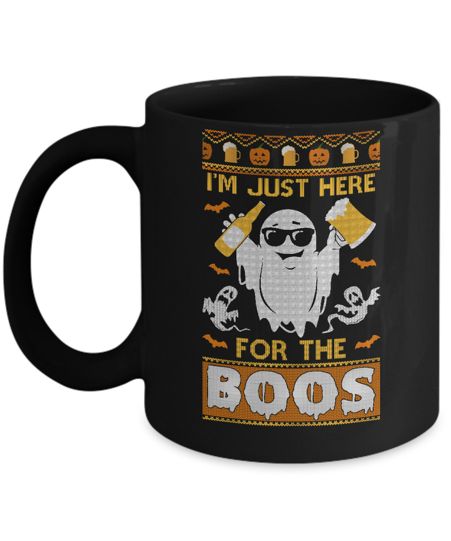 I'm Just Here For The Boos Halloween Ugly Sweater Mug-Coffee Mug-11oz Mug-Black