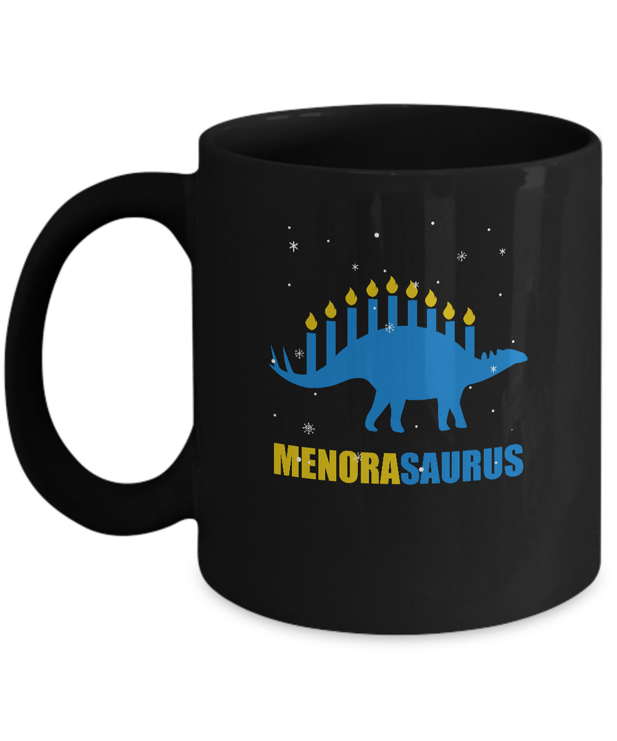 Funny Hanukkah Dinosaur Menorah Stegosaurus Menorasaurus Mug-Coffee Mug-11oz Mug-Black