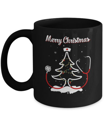 Merry Christmas Stethoscope Nurse Christmas Tree Xmas Mug-Coffee Mug-11oz Mug-Black