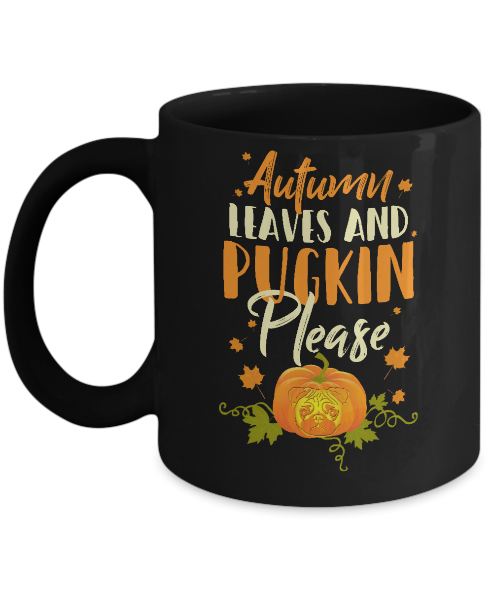 Halloween Costumes Autumn Leaves Pugkin Pug Pumpkin Mug-Coffee Mug-11oz Mug-Black
