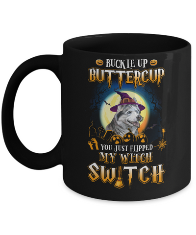 Buckle Up Buttercup Halloween Witch Husky Costume Mug-Coffee Mug-11oz Mug-Black