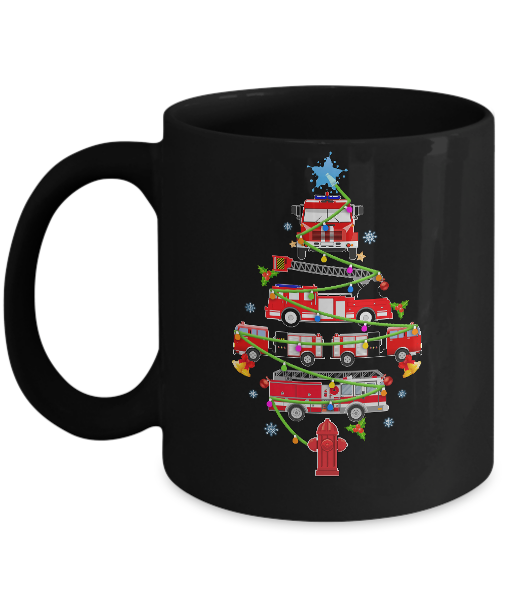 Firefighter Truck Christmas Tree Ornament Decor Gift Mug-Coffee Mug-11oz Mug-Black