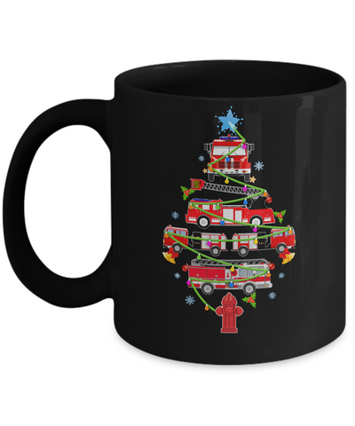 Firefighter Truck Christmas Tree Ornament Decor Gift Mug-Coffee Mug-11oz Mug-Black