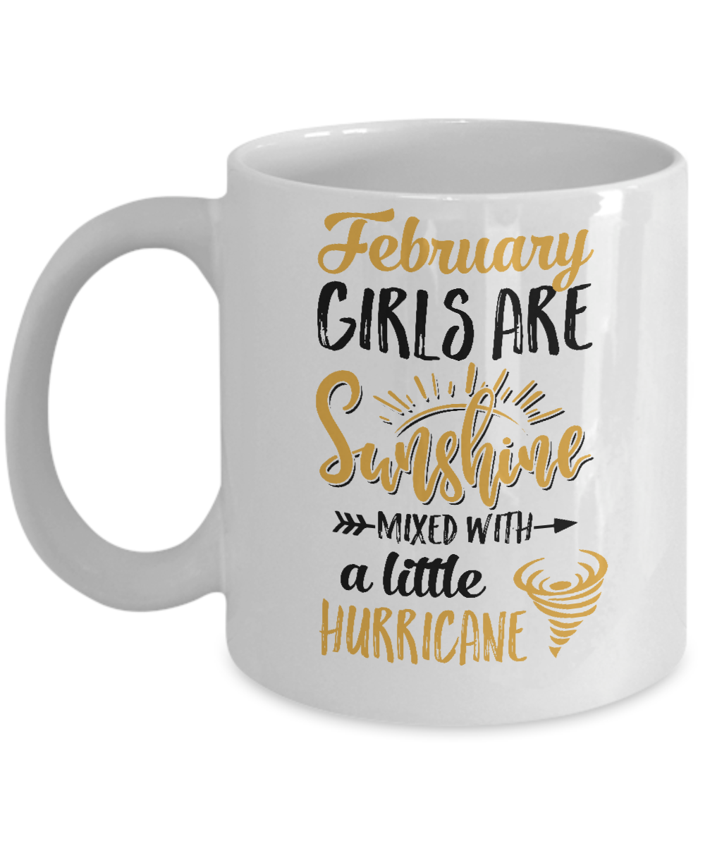 February Girls Sunshine Mixed With A Little Hurricane Birthday Mug-Coffee Mug-11oz Mug-White