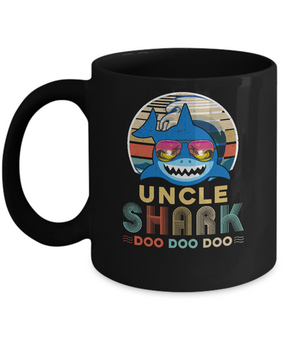 Retro Vintage Uncle Shark Doo Doo Doo Mug-Coffee Mug-11oz Mug-Black