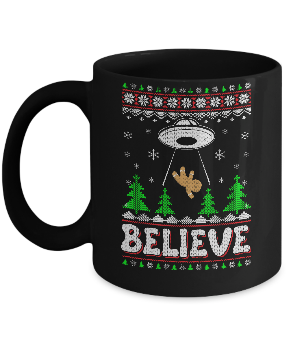 Believe UFO Gingerbread Ugly Christmas Sweater Mug-Coffee Mug-11oz Mug-Black